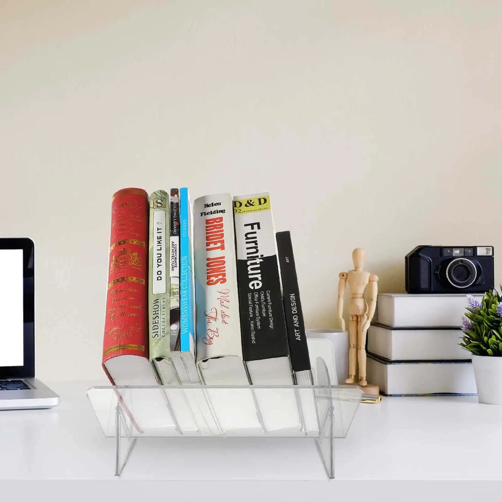 Piccolo scaffale da scrivania trasparente, supporto per classificare libri, organizer da banco per cancelleria, decorazioni, camera da letto, tavolo da studio, libri