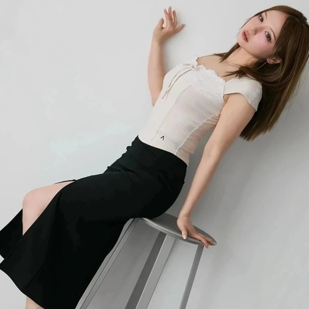 T-shirt a maniche corte slim fit patchwork in pizzo stile giapponese + set mezza gonna set da 2 pezzi moda abiti da donna estivi