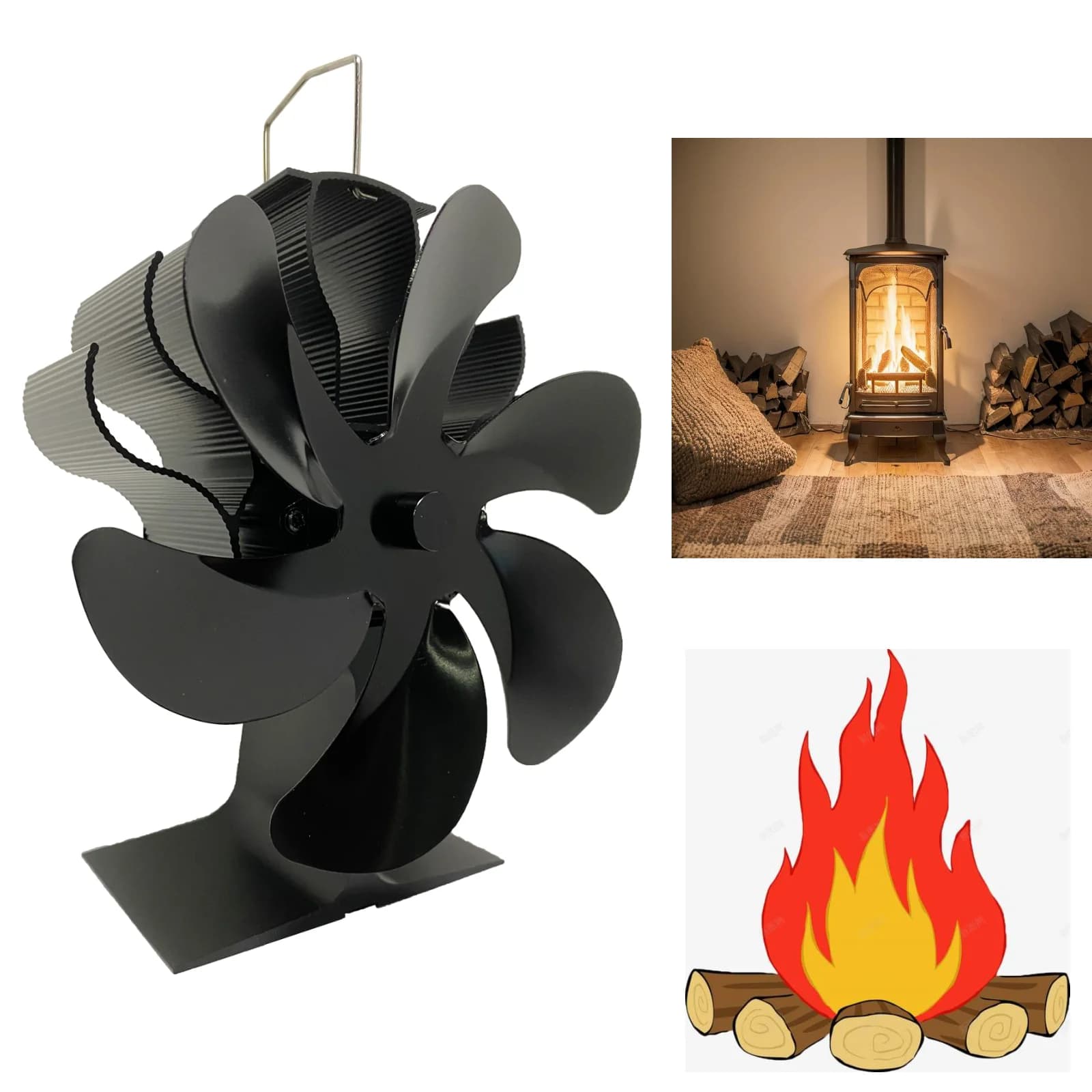 Wood Stove Fan Heat Powered Fireplace Fan Non Electric, Thermal Fan for Wood Burning Stove/Log Burner, Stove Accessories