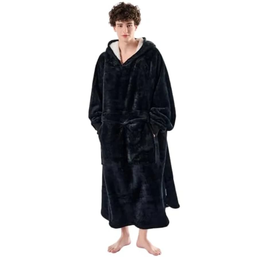 Coperta con Cappuccio Indossabile Krifey per Persone Alte e Robuste, con Tasca per Gatto, Coperta in Pile Extra Lunga e Oversize per Adulti, Regalo di Compleanno Confortevole