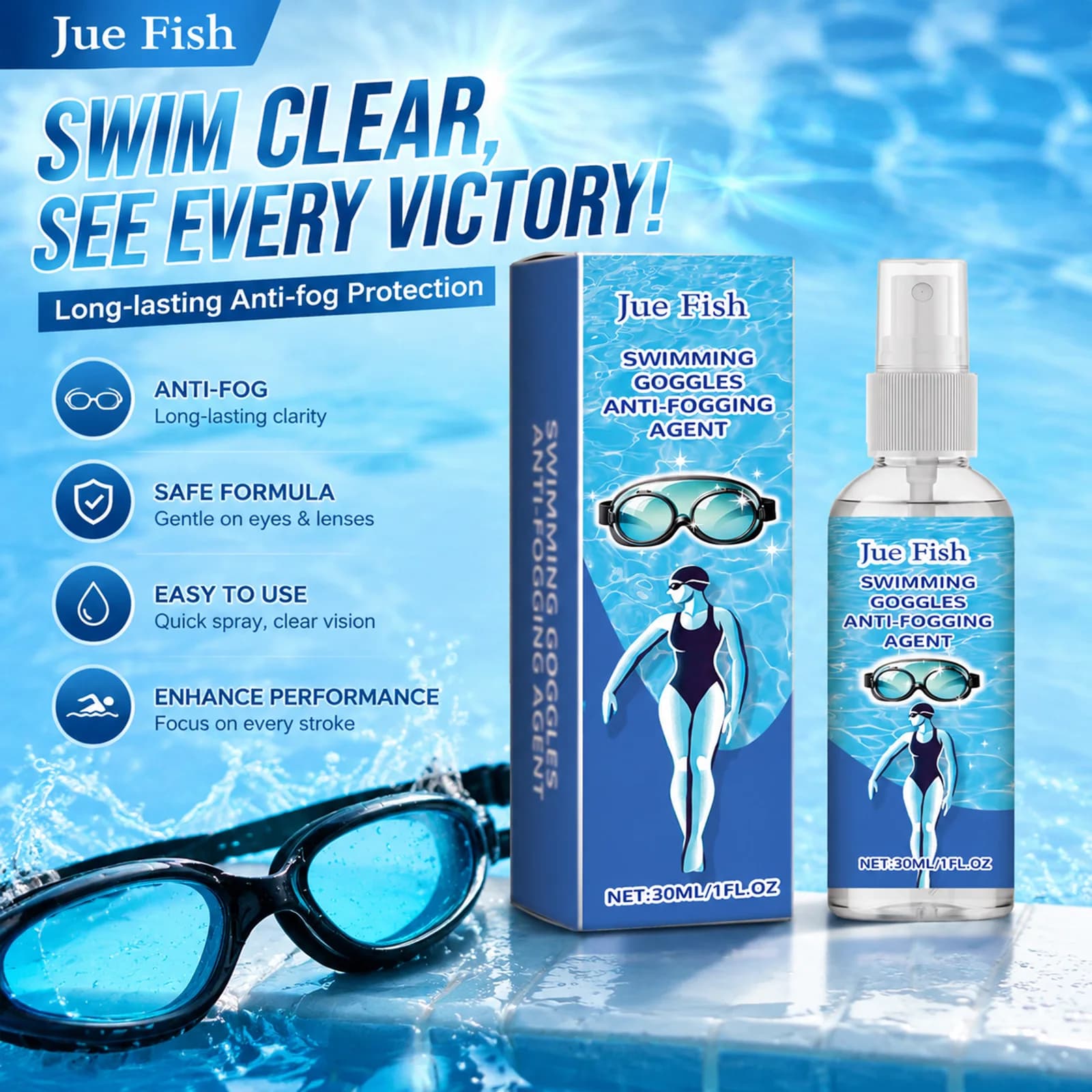 Anti Fog Spray For Swimming Goggles Diving Mask Snorkel Lens Cleaner Defogger Clear Vision Treatment Swim Gear Care 30ML