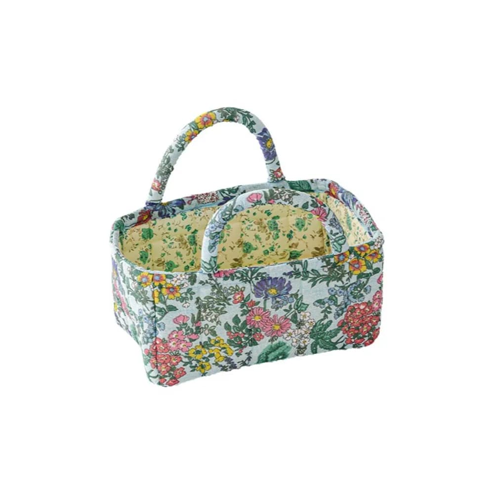 Floral Pattern Storage Basket Foldable Design Large Capacity Shopper Bag Quilted Fabric Comfortable Grip Fabric Laundry Basket