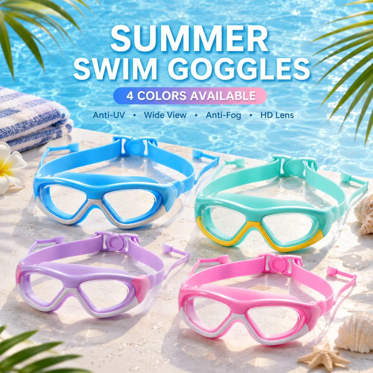 1PC Swimming Goggles Anti Fog UV Protection Silicone Frame Wide View Leakproof Adjustable Strap Swim Glasses for Adult Pool