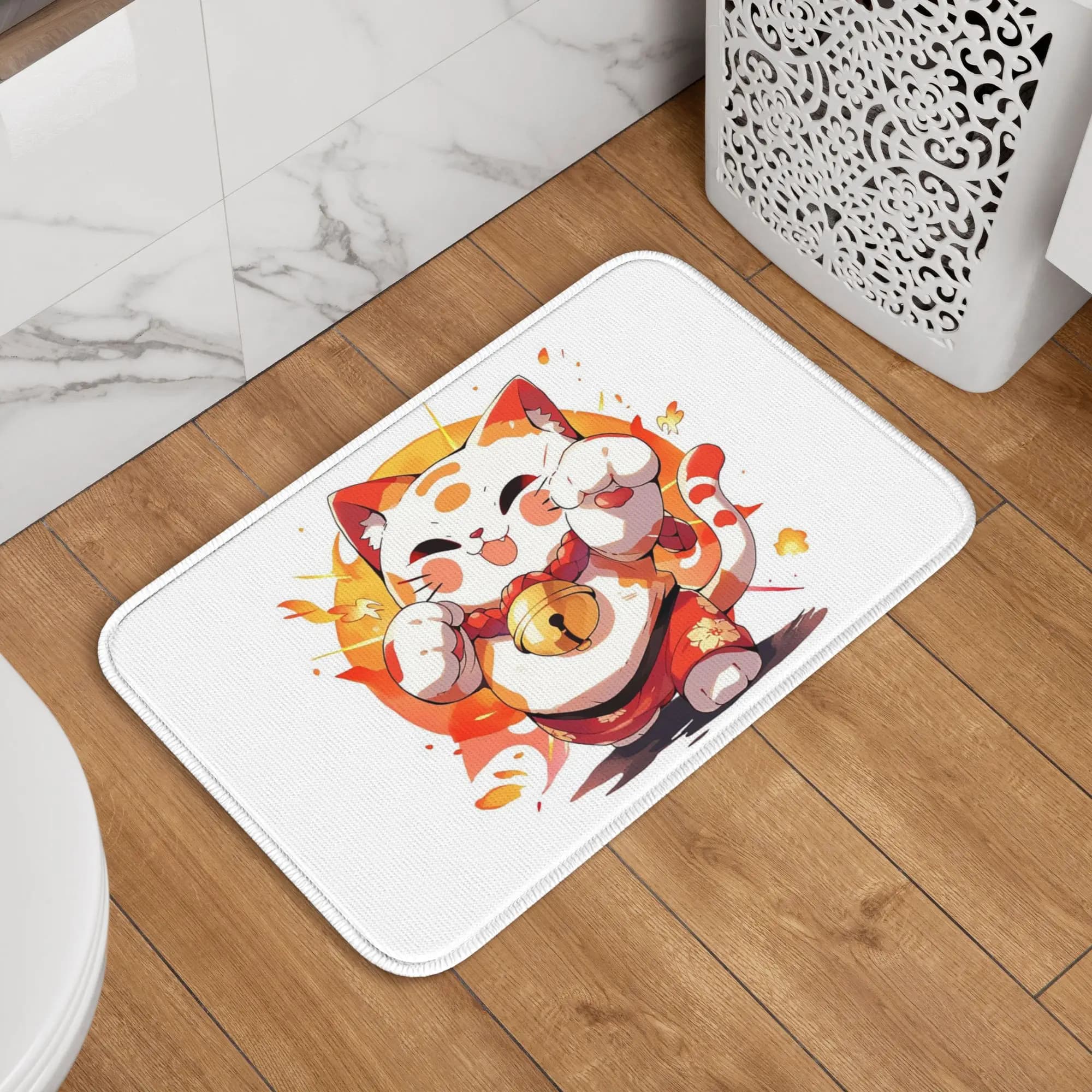 Tappetino Morbido e Durevole con Gatto Portafortuna Maneki Neko, Tappeto Decorativo per Cucina, Ingresso, Casa, Soggiorno