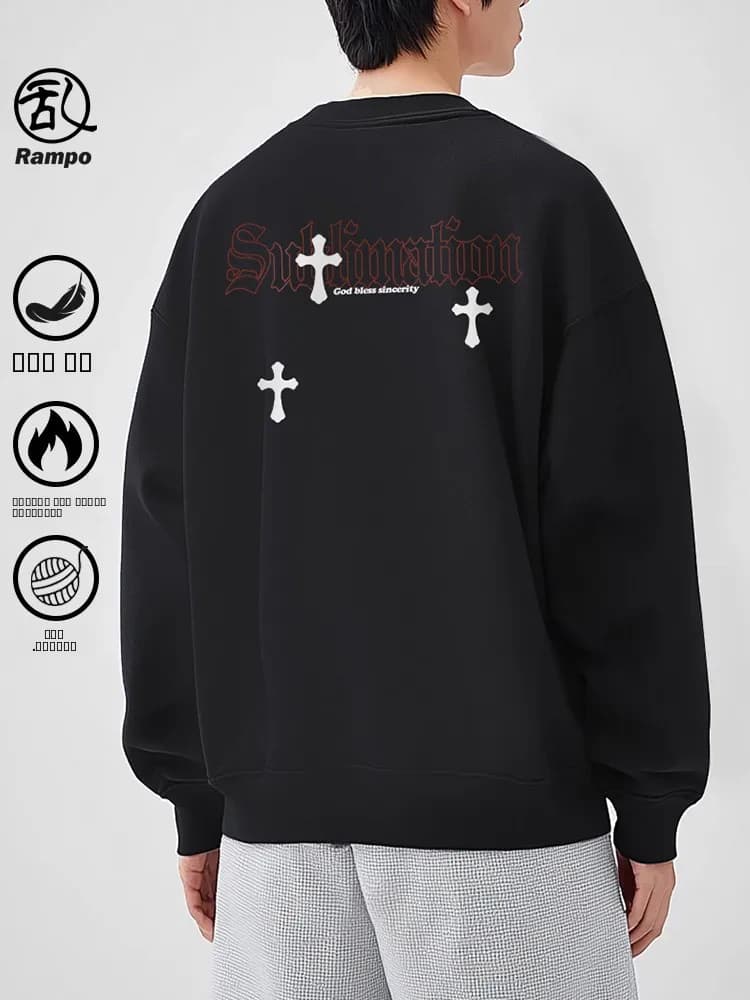 Felpa con Cappuccio da Uomo Pesante, Girocollo, in Finto Velluto Argentato, Stile High Street, Nuovo Arrivo Invernale, Casual, in Misto Cotone