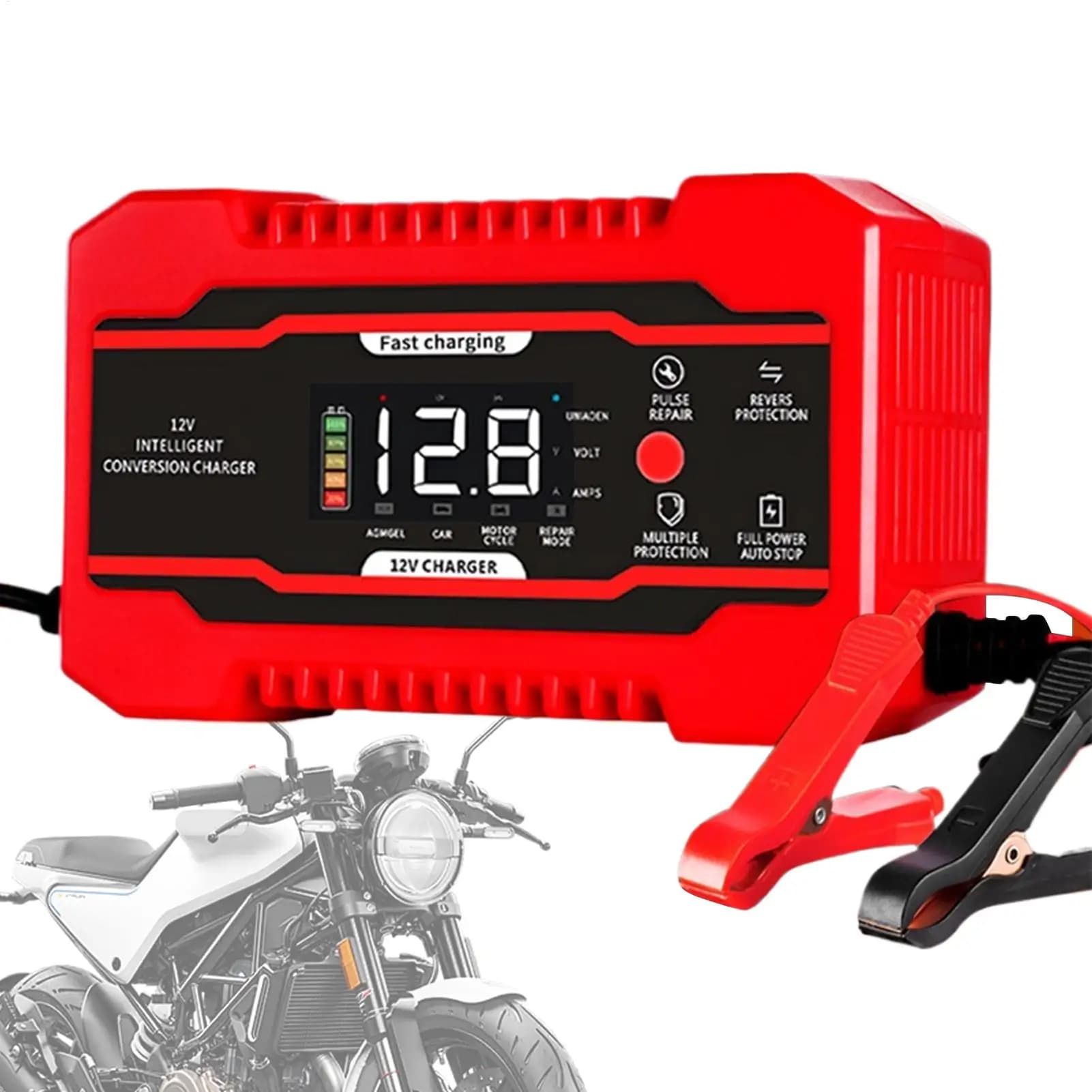 Caricabatteria da 12 Volt 12V6A Caricatore a impulsi per riparazione batteria Riparazione veicoli Attrezzature per manutenzione per camion Auto SUV Tricicli