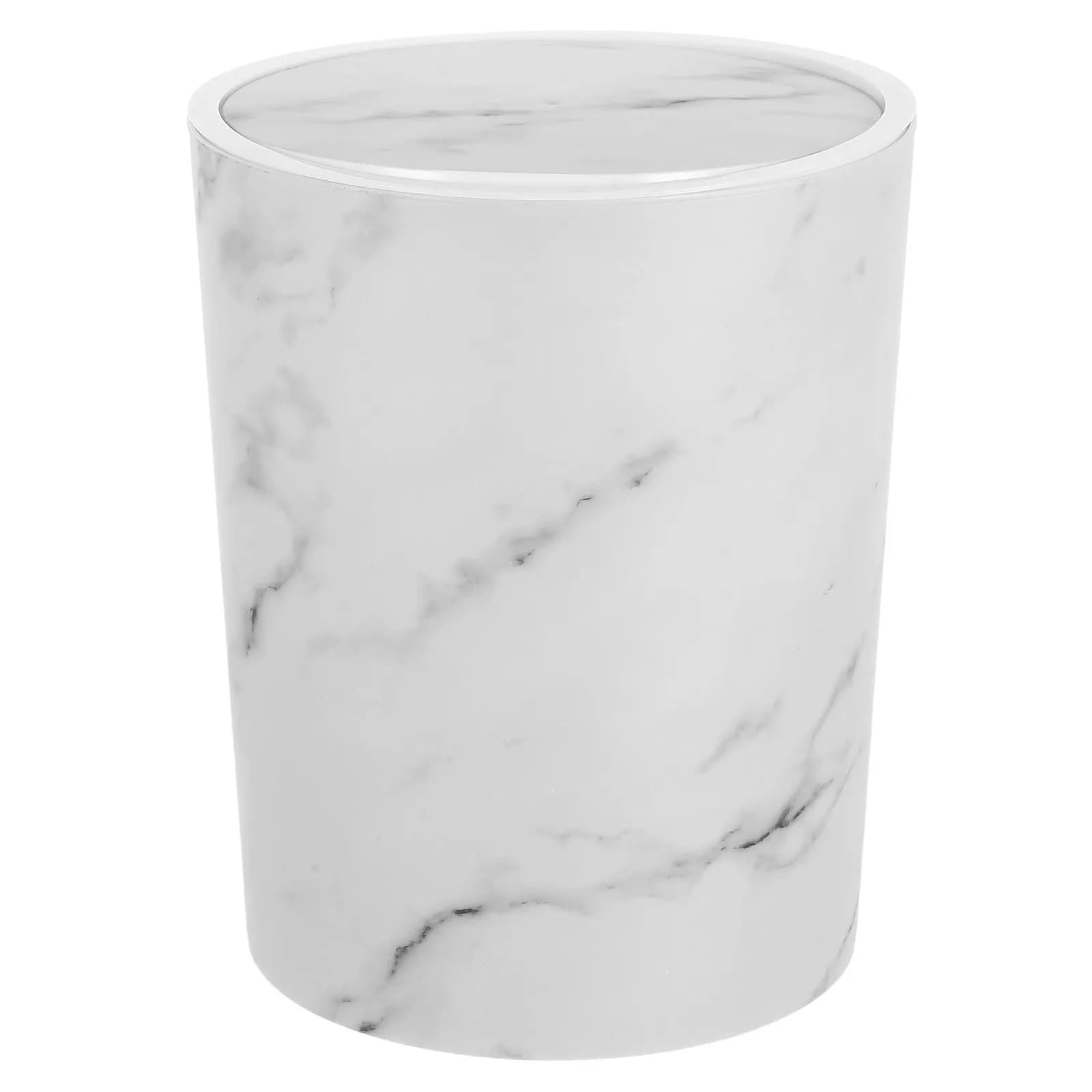 Marble Pattern Plastic Swing Lid Trash Can Large Capacity Bag Securing Ring Wastebasket for Kitchen Living Room Bathroom Office