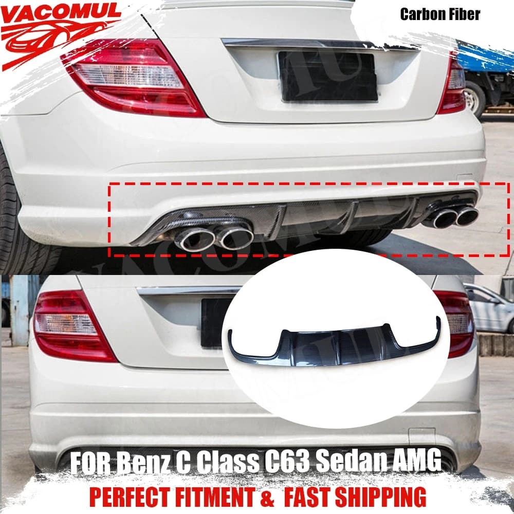 VACOMUL Per W204 In Fibra di Carbonio Paraurti Posteriore Diffusore Lip Spoiler per Mercedes Benz Classe C C63 Berlina AMG 2008 - 2011 Diffusore Posteriore