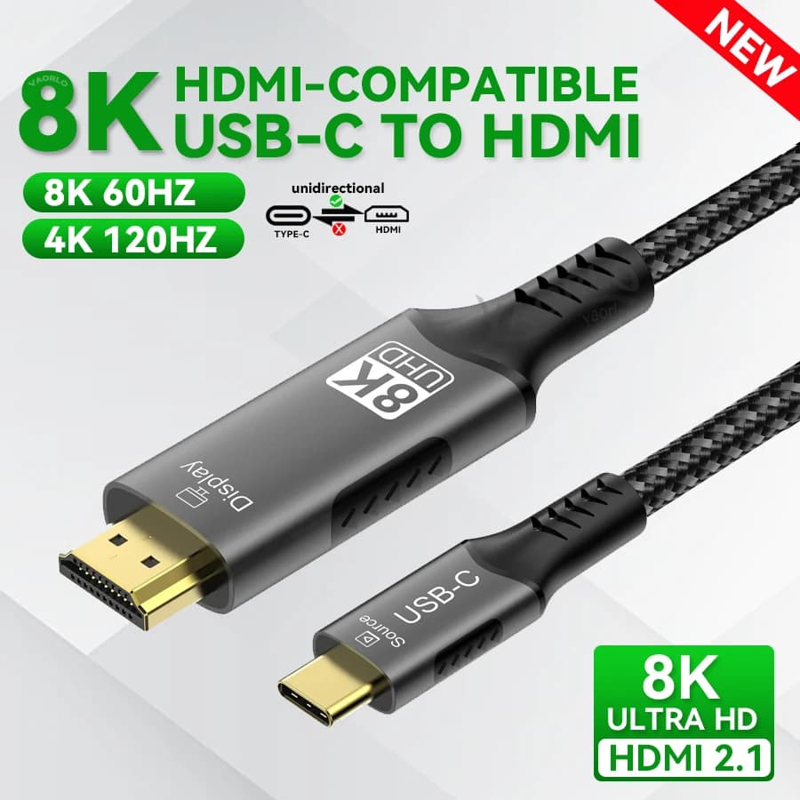 USB-C to HDMI cable compatible with HDTV 8K@60Hz 4K@120Hz, USB-C HDMI adapter for TV, MacBook Air, iPad