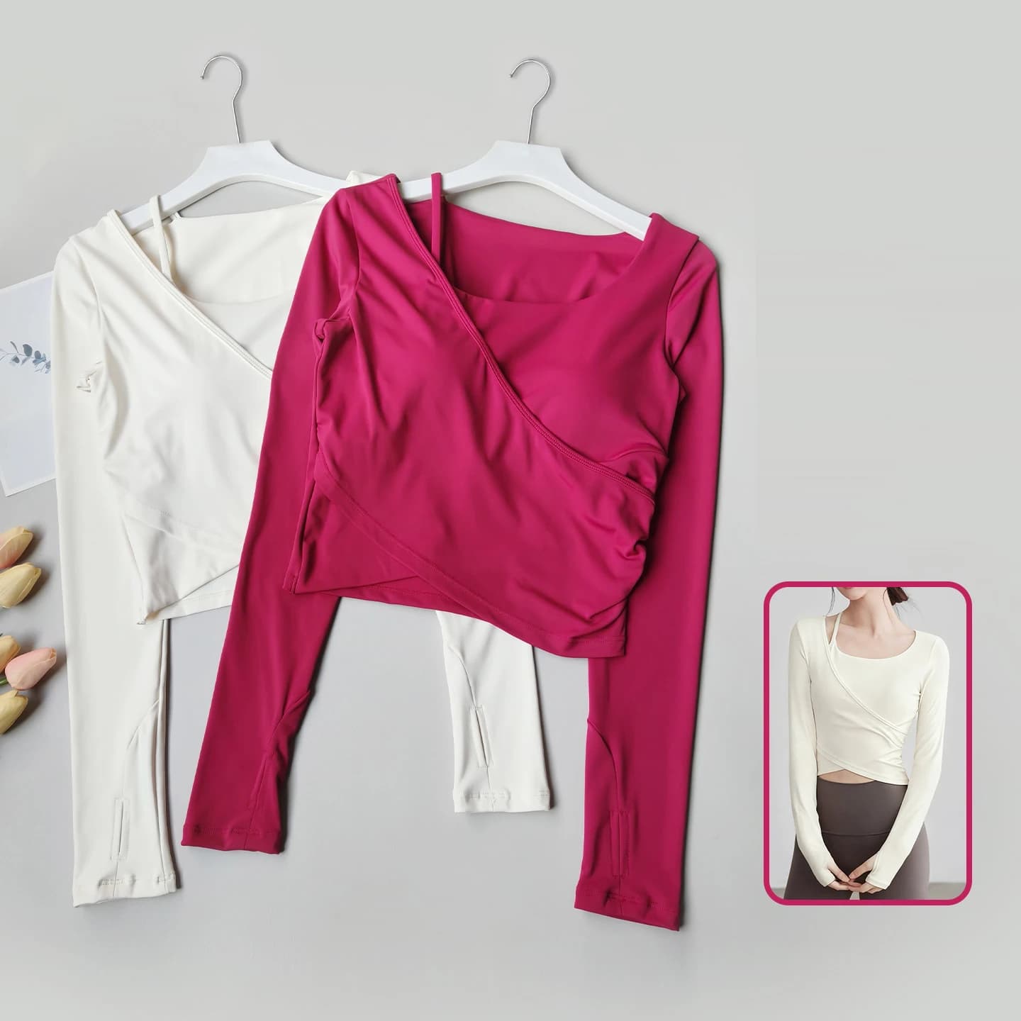 2-in-1 Yoga T-Shirt Modeling for Women with Bottling, Professional Pilates Clothing, Fitness Training, Long Sleeve for Gym