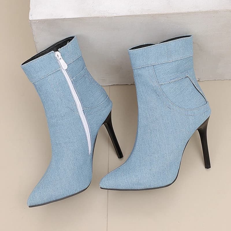 ORCHALISA Sexy Stiletto 12cm High Heel Ankle Boots Zipper Party Plus Size 45 46 47 48 US15 US16 US17 Beige Black Blue