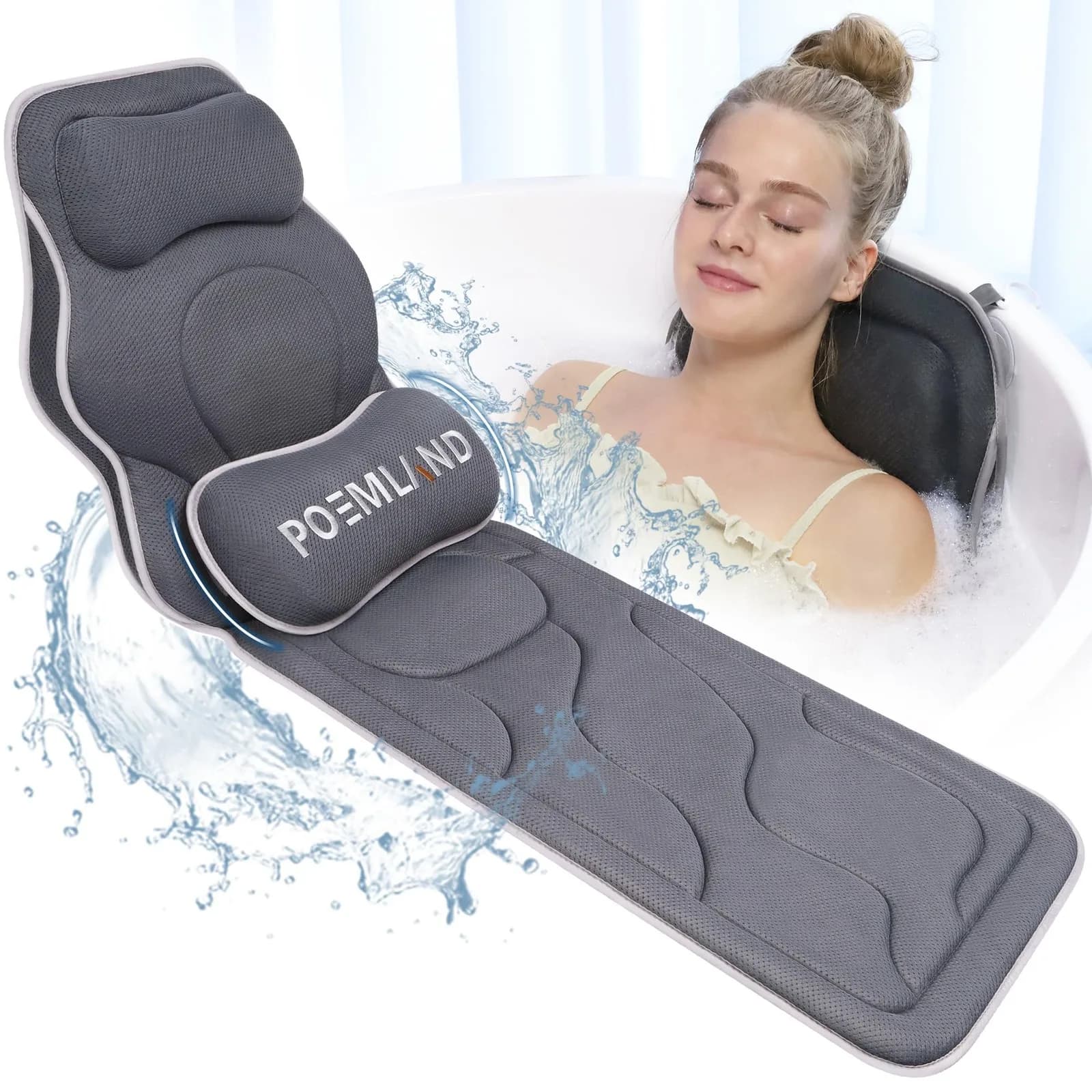 Cuscino da bagno Poemland per vasca da bagno - Cuscino extra lungo e spesso per vasca con He...