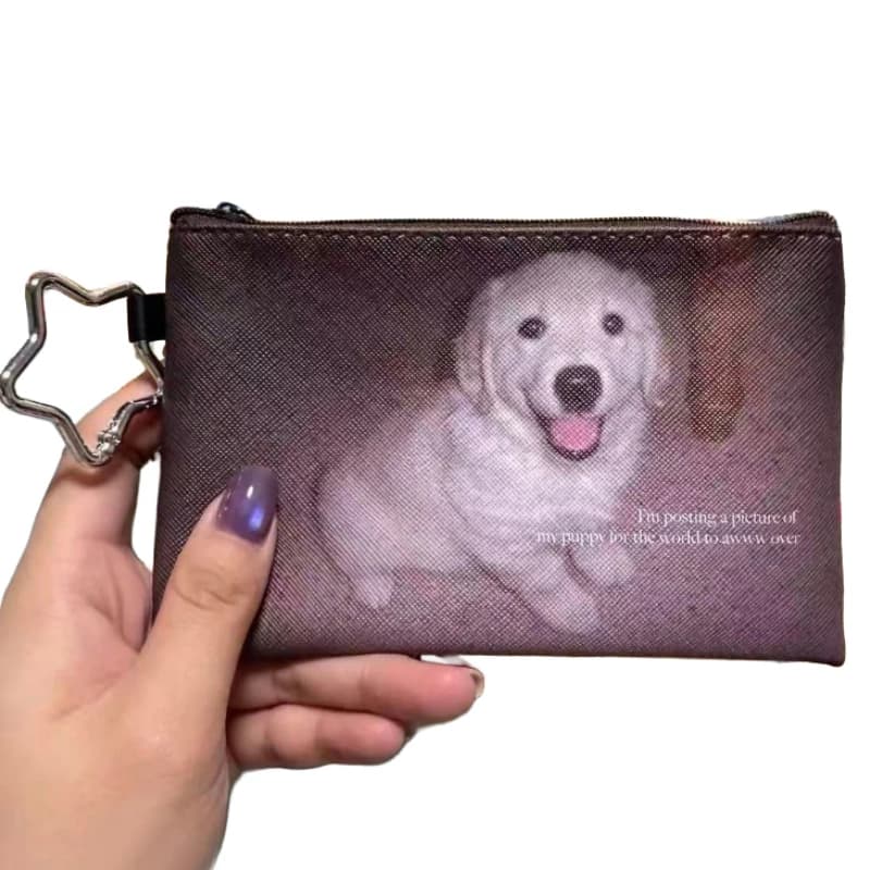 Dog Print Wallet,Cute Coin Purse,Bag Charm Pendant Pouch,Zipper Closure ID Card Holder,Passport Cover,Gift For Dog Anime Lovers