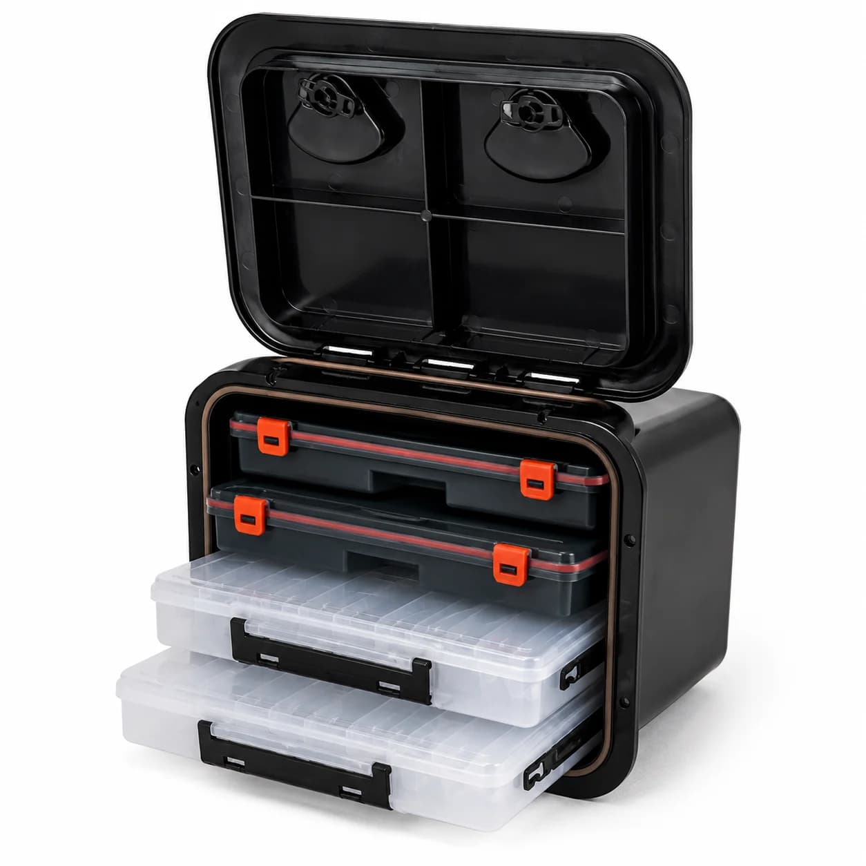 Large 315x440mm Marine Fishing Storage Box Boat Deck Hatch Tackle Organizer with 4 Removable Tackle Trays