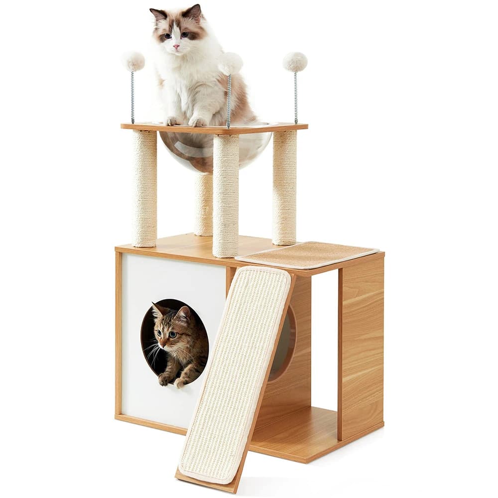 Albero per gatti da interno per gatti di grandi dimensioni Moderno e alto in legno Kitty Condo Tiragraffi resistente Mobili da arrampicata Castello carino