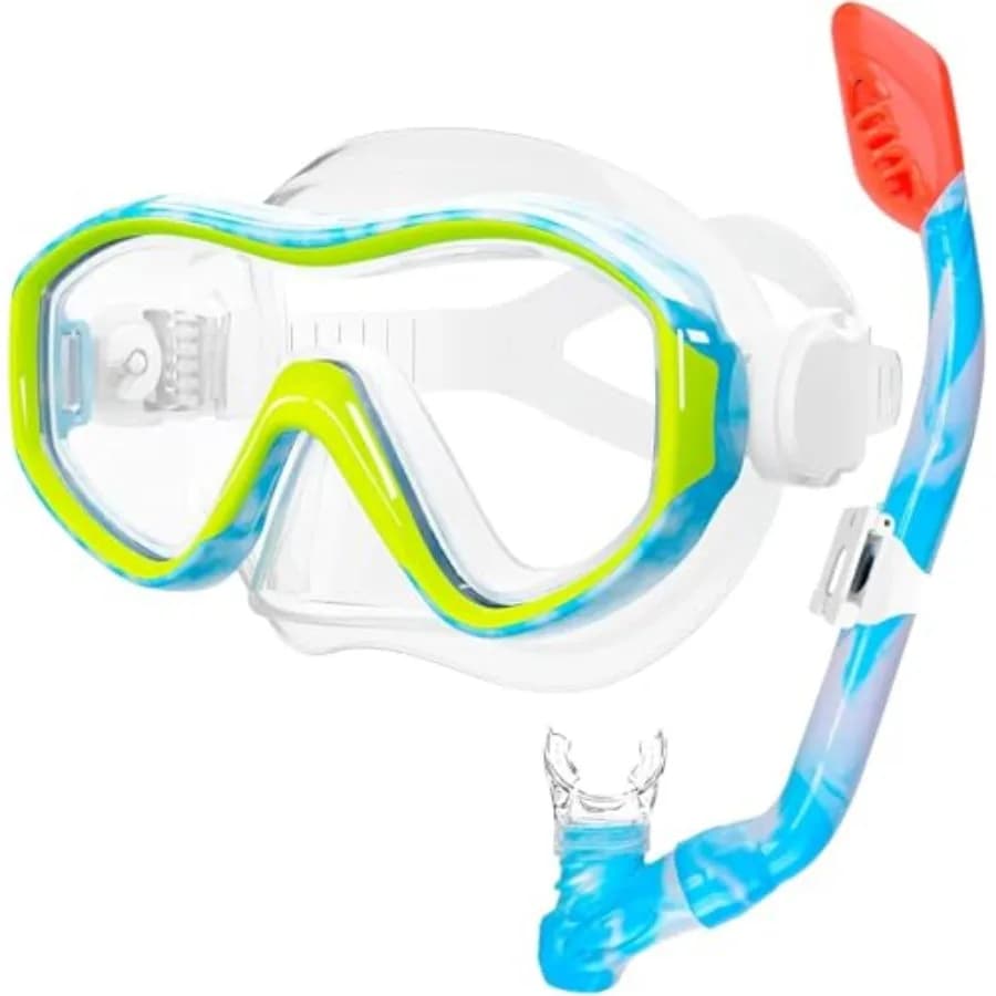 Mask Snorkel Set for Age 5-15, Dry Top Snorkeling Gear for Boys Girls Junior and Youth, Tempered Glass Snorkel Mask with Fins f