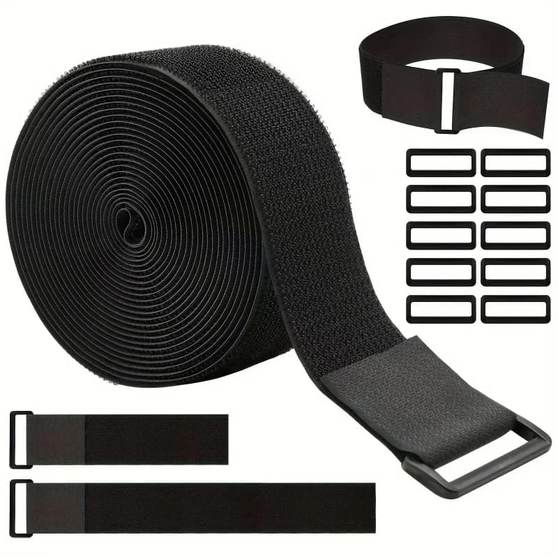 Cable Straps Heavy Duty With Buckles Black Hook And Loop Straps Reusable Cable Ties For Organizer Or Storage 5CM Wide