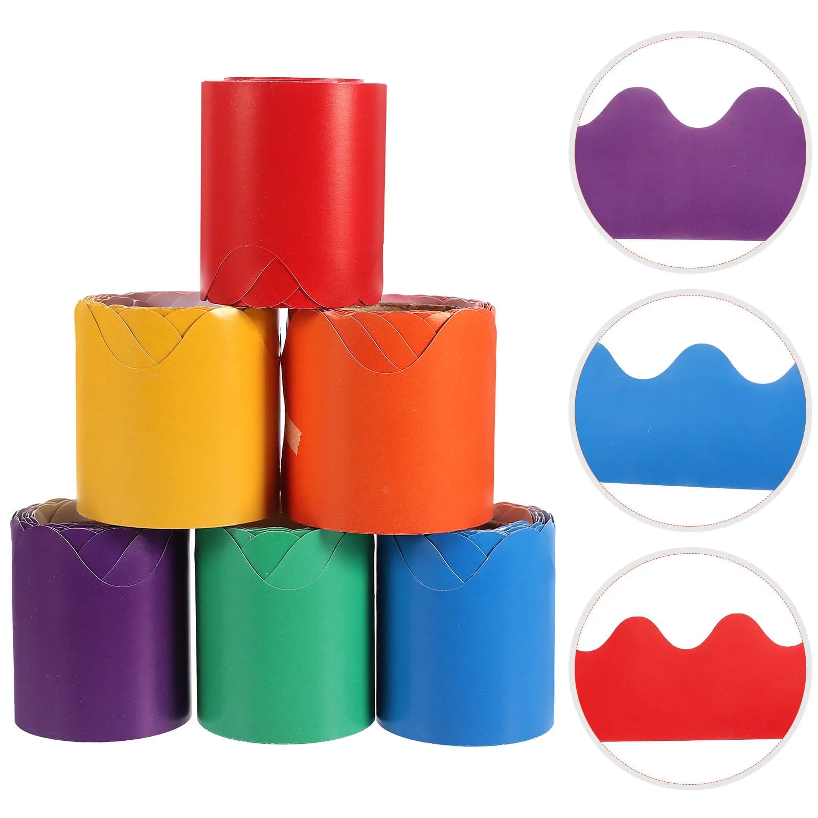 6 rotoli di adesivi decorativi ondulati per bacheche, facili da tagliare, portatili, decorazioni per l'aula, forniture scolastiche colorate