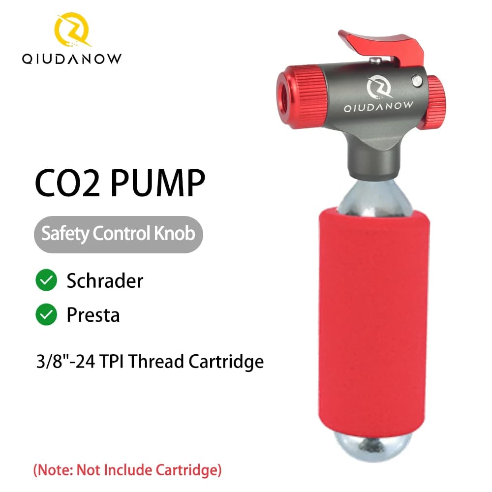Gonfiatore Portatile per Pneumatici con Pompa CO2, Manopola di Controllo di Sicurezza e Pulsante di Sfiato, Compatibile con Valvole Presta e Schrader per MTB e Bici da Strada