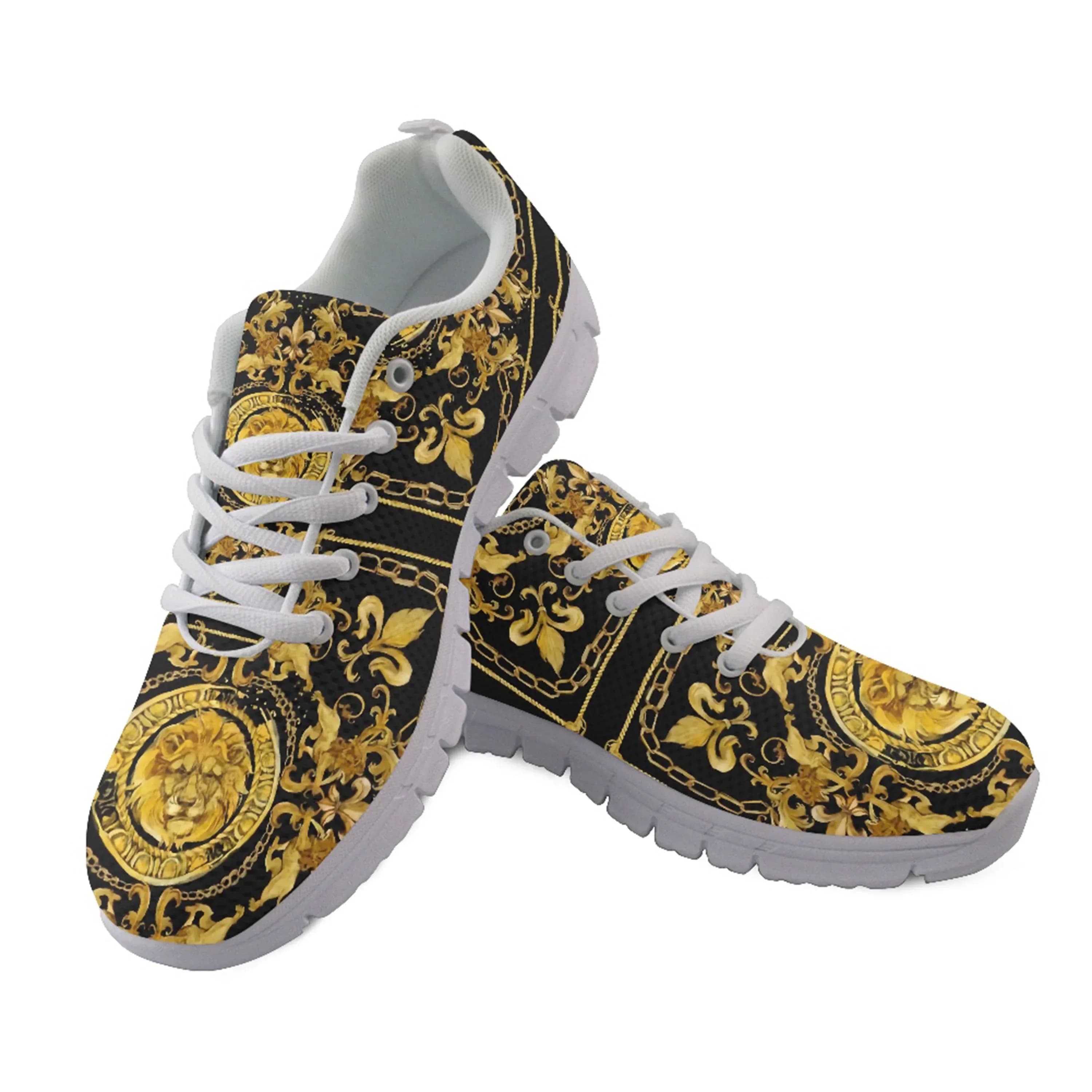 Men's Lace Sport Shoes With Golden Lion Head Teenager Kids Sneakers Customized Shoes High Quality Couple