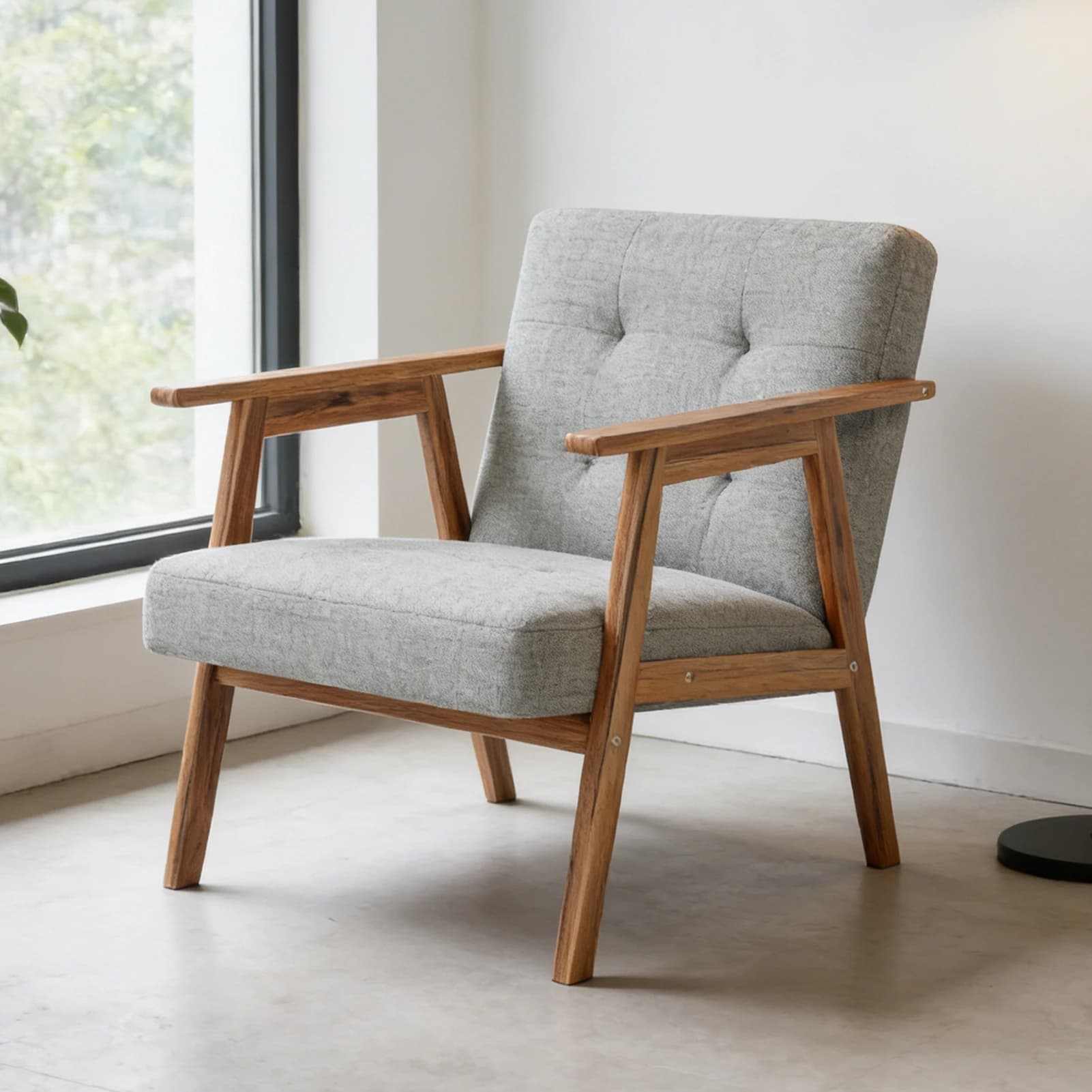 Modern Accent Chair with Walnut Finish Thick and Comfy Seat Cushion Upholstered Living Room Lounge Arm Chair for Bedroom