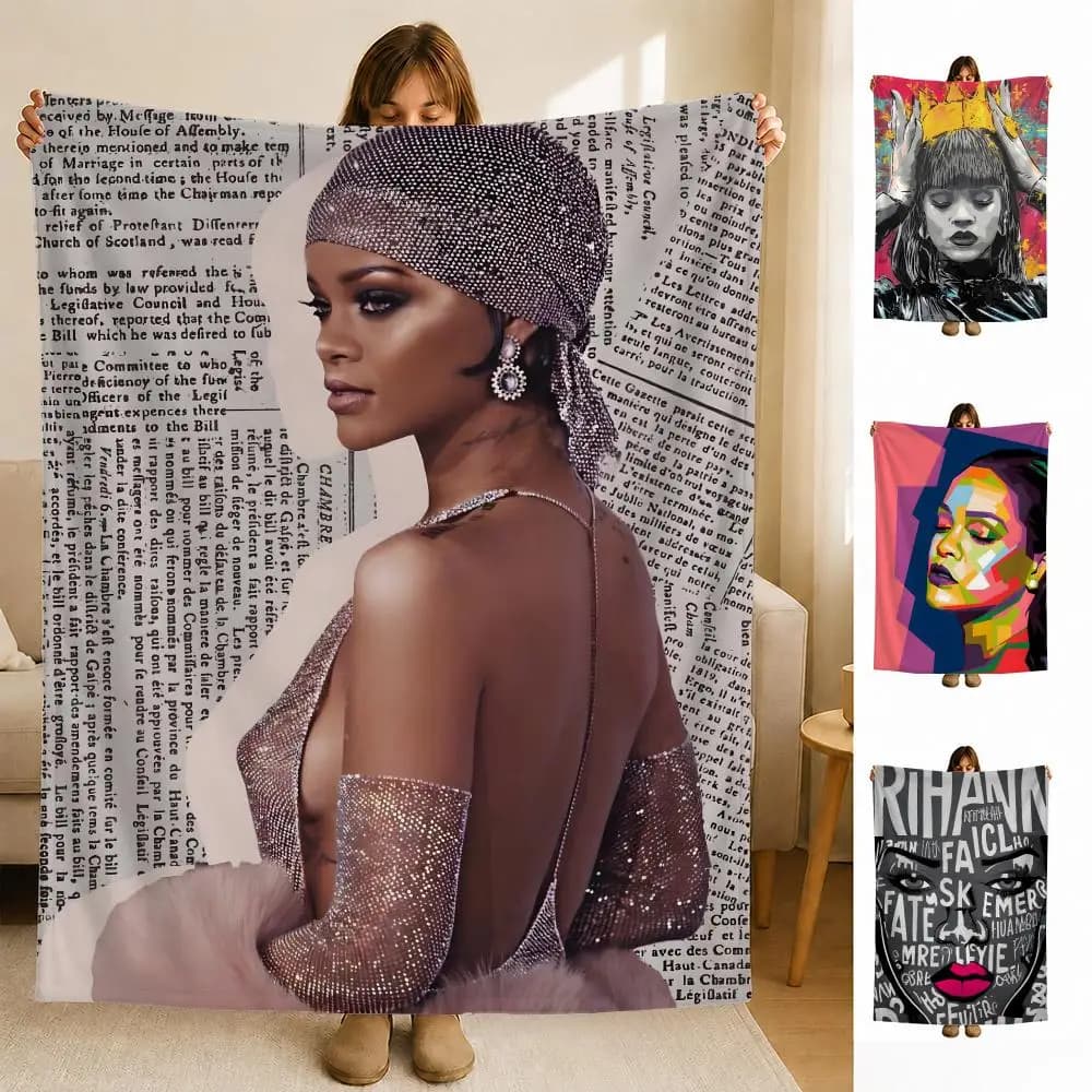 music R-Rihanna Music Throw Soft Flannel Blanket for Bed Bedroom Sofa Picnic Throw Skin-friendly Breathable Gift Cover