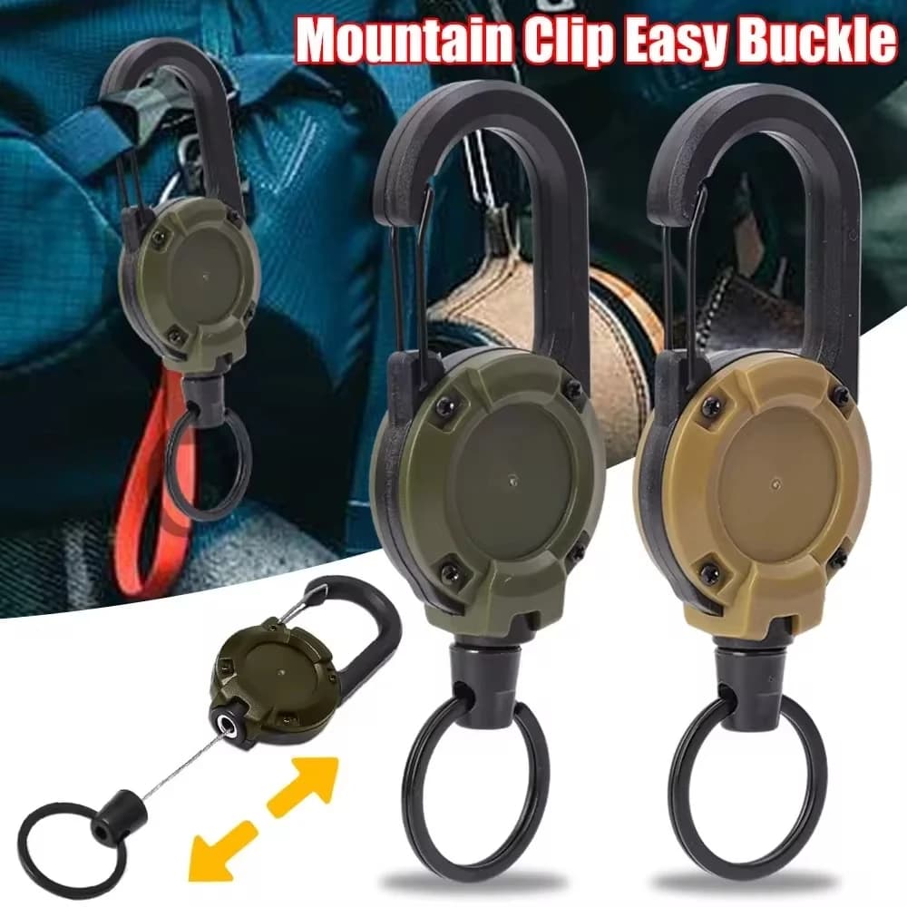Retractable strip with steel rope, spring key ring, outdoor sports accessory, multifunction key chain