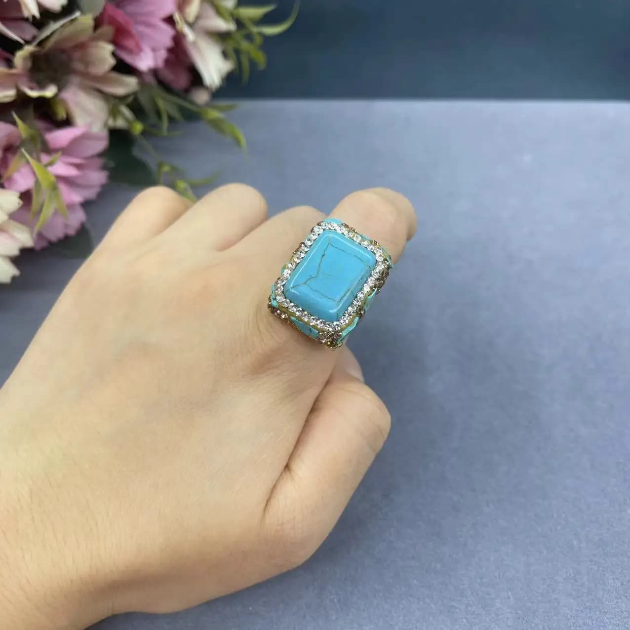 Gioielli vintage turchese Alla moda intarsiati con gioielli turchese Collana Orecchini Anello Bracciale per regalo per feste da donna