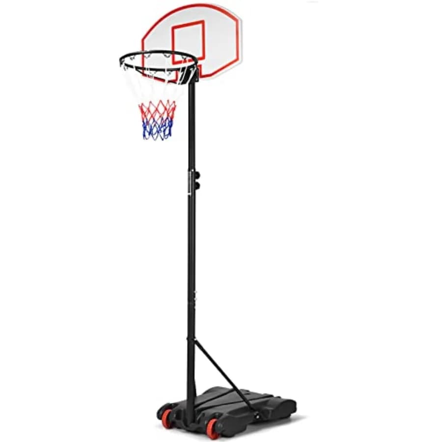 Canestro da basket portatile per uso interno ed esterno, tabellone infrangibile, nero e argento, altezza regolabile da 7,1 a 8,1 piedi con