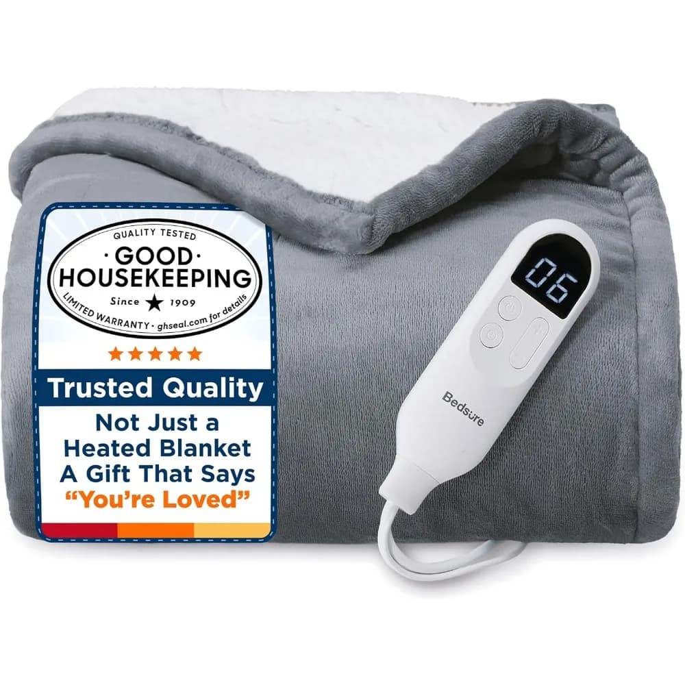 Coperta elettrica a riscaldamento rapido con 6 livelli di calore e 4 timer, morbida flanella per regali accoglienti (50"x60", grigio)