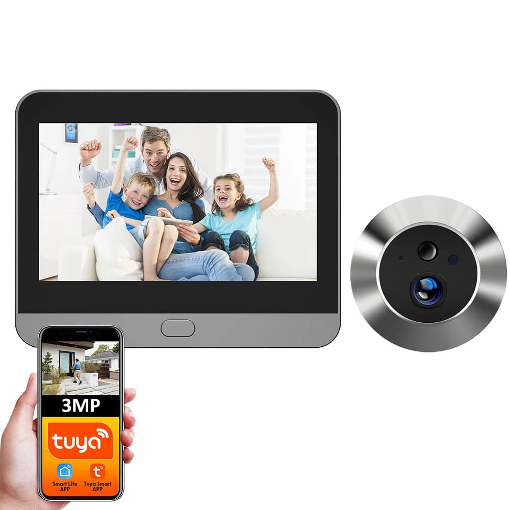 Tuya Intelligente 3MP 140 ° Ampio angolo di visione Mini spioncino digitale Visualizzatore WiFi IR Rilevazione PIR Campanello Telecamera per porta Alexa Google
