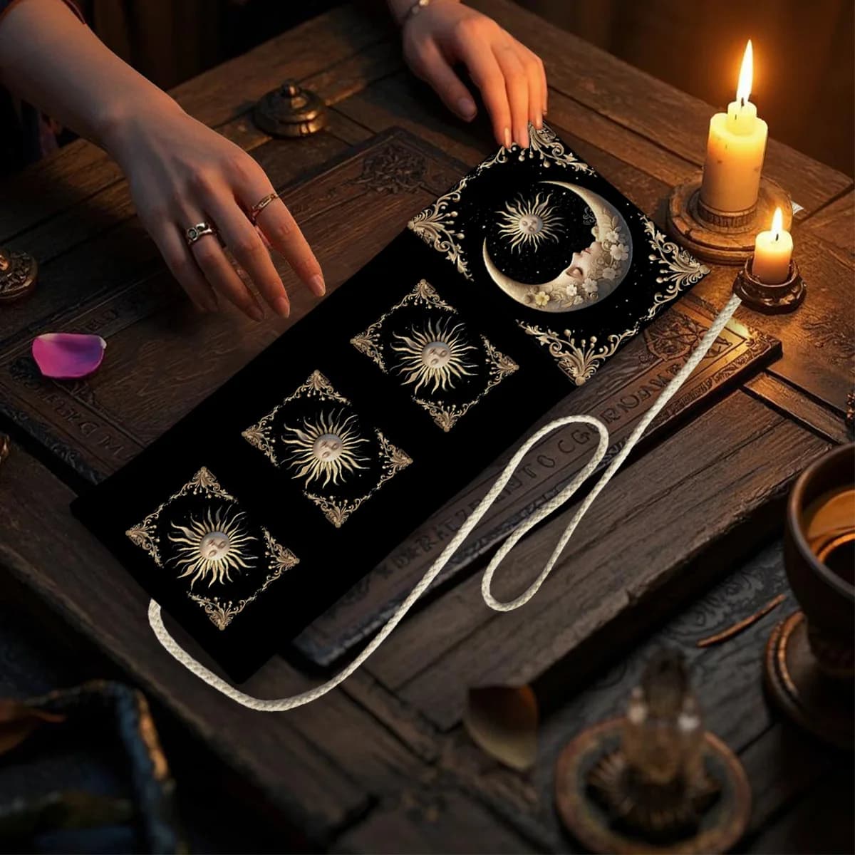 Sun & Moon Tarot Storage Pouch Galaxy Starry Sky Tarot Card Wrap Pouch Divination Tools Home Decor Oracle Angel Card Storage Bag