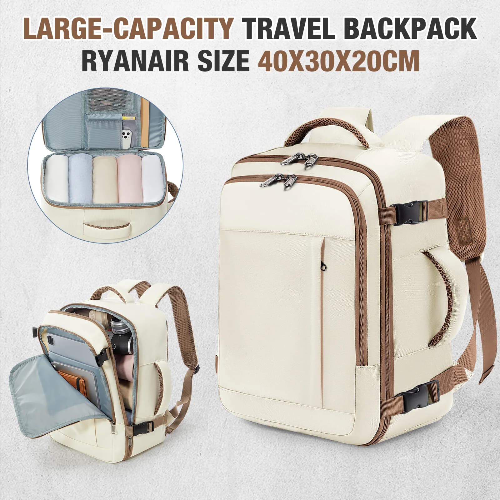 New Travel Boarding Backpack Ryanair 40x30x20, Wiz Air Multi Functional Business Backpack Lightweight Cabin Bag 15.6" Laptop Bag