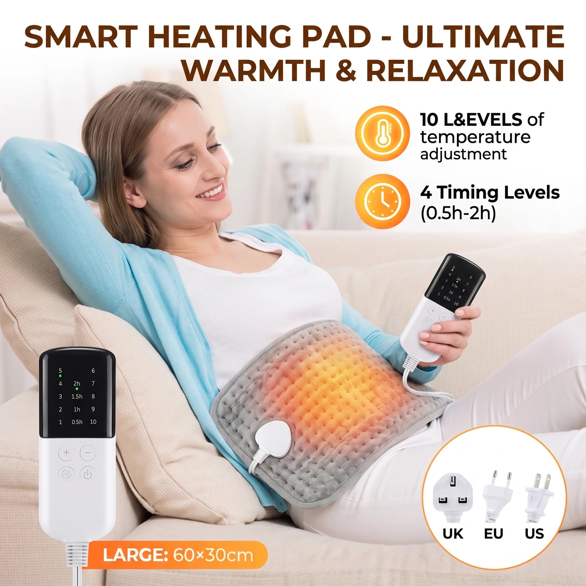 60x30cm Electric Heating Blanket Thermal Pads Warmer 10 Levels Heated Mat Soft&Safe Winter Body Back Leg Warmer Pads Home Use