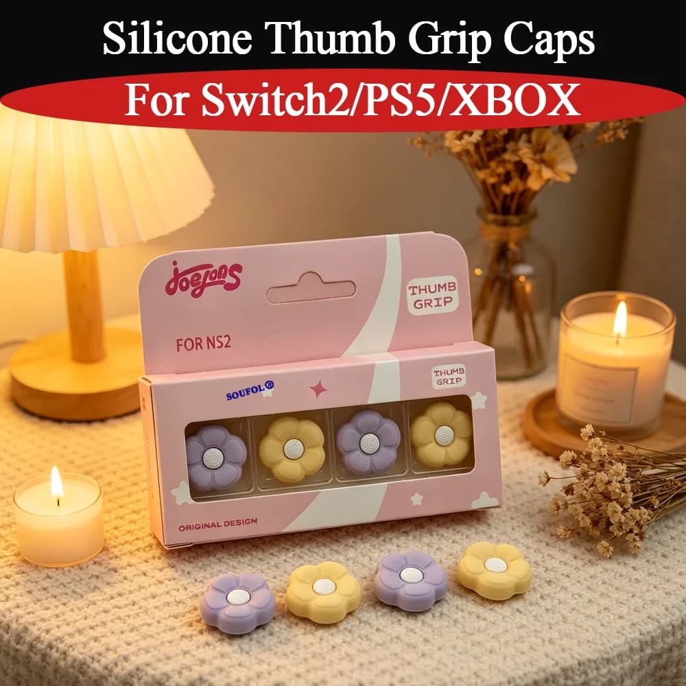 Copri-stick analogici in silicone a forma di fiore, 3 colori, per Switch 2, PS5/XBOX, accessori da gaming, set da 4 pezzi