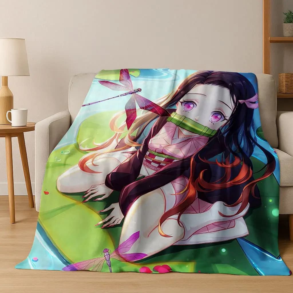 Anime Demon S-Slayer Kamado Nezuko Tanjirou Coperta di flanella di cartone animato, accogliente coperta morbida per la casa Camera da letto Letto Divano Copridivano Bambini