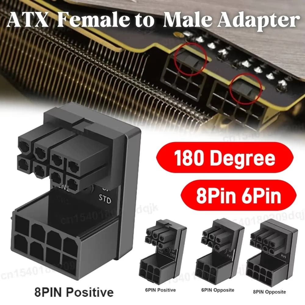 Adattatore di Alimentazione ATX VGA PCIe 6/8 Pin Femmina Angolato a 180 Gradi a Maschio per Schede Grafiche Desktop GPU