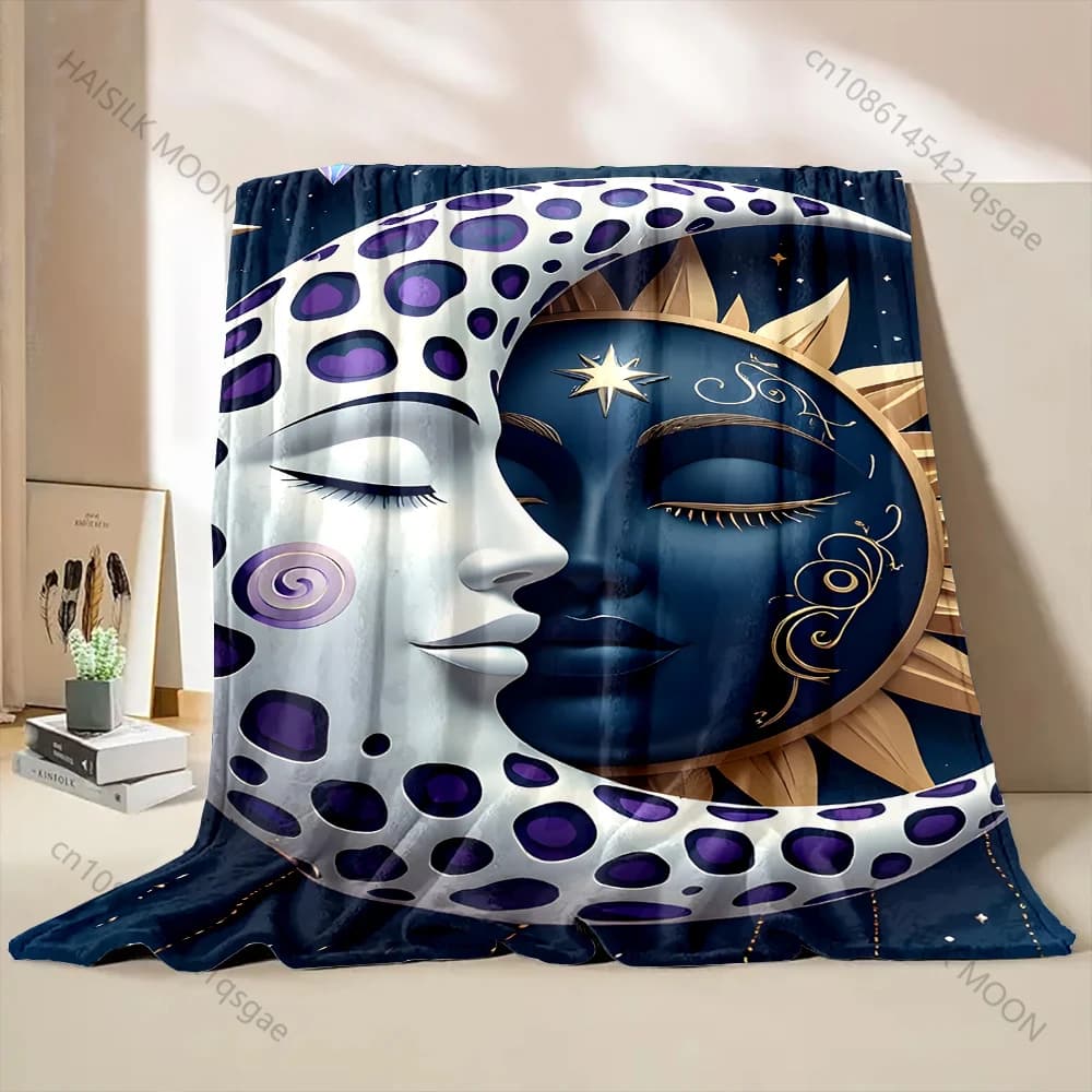 Coperta con stampa di sole e luna, calda, morbida e soffice, per bambini e adulti, per divano, letto, casa, viaggi, campeggio, regali di lusso