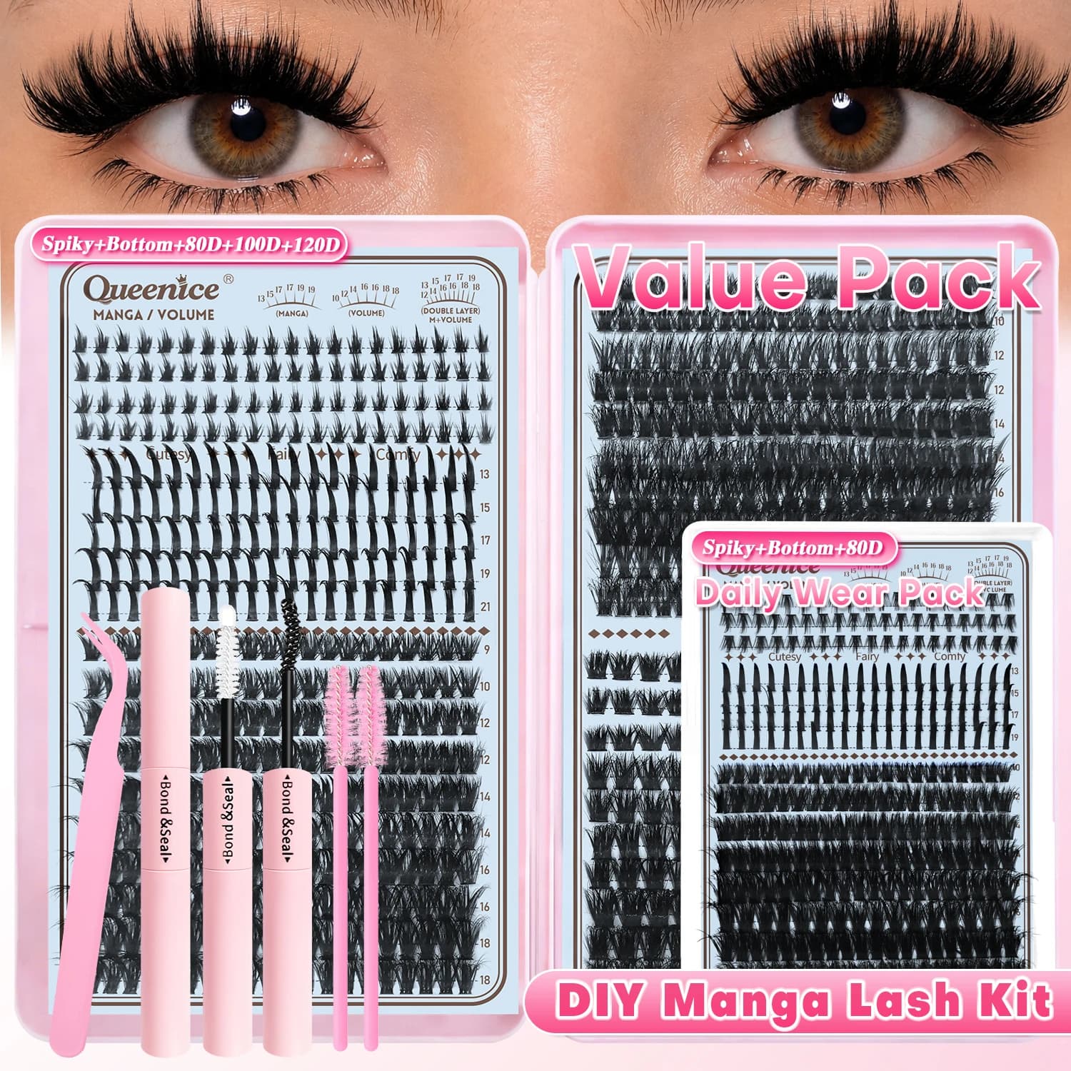 Kit Eyelashes Volume Manga, Lower Eyelashes Spiky Effect, Extension Eyelashes DIY, 80D 100D 120D, Soft Sweat Band, Gift for You