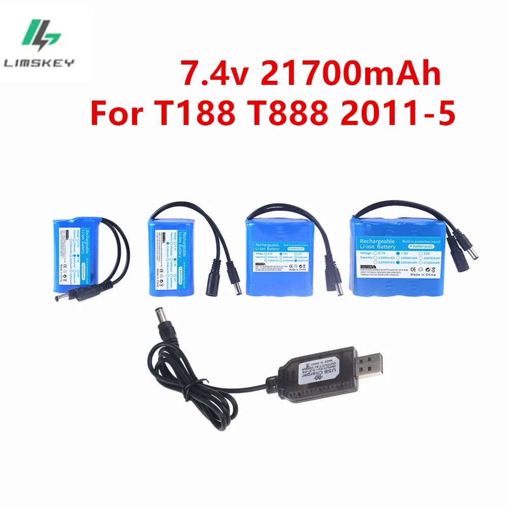 Batteria da 7.4v 6000/12000/18000/24000mAh per T188 2011-5 T888 V007 H18 C18 Bait da pesca con telecomando Barca 2S 7.4 V 21700 batteria