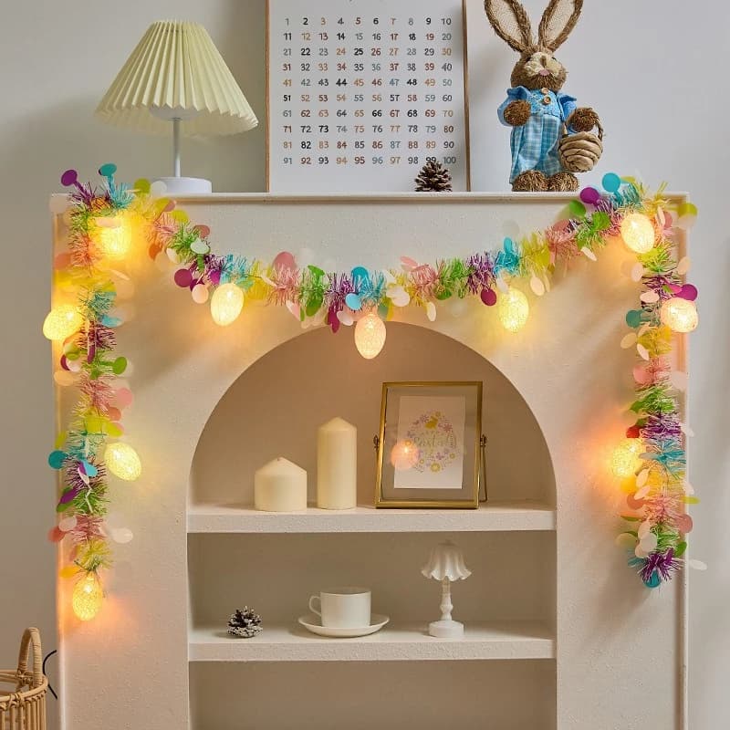 Stringa di luci pasquali artificiali da 2 m con uova appese ornamento per la festa di Pasqua primaverile per la casa, ghirlanda artigianale fai da te, decorazione per feste di compleanno