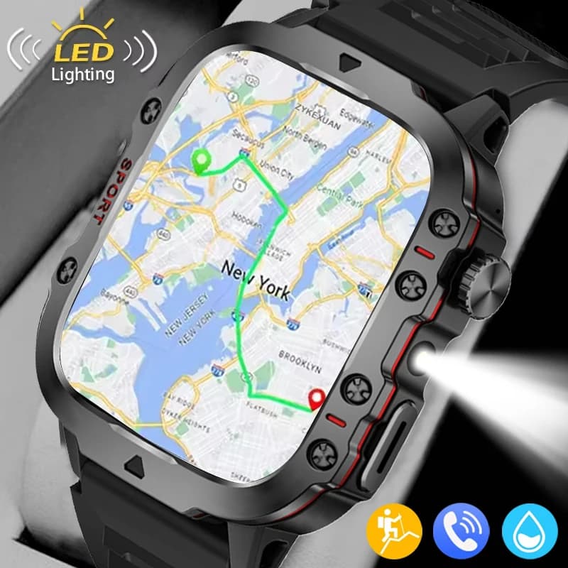 2025 New GPS Localization Watch Smart LED Flashlight 1.81 Inch HD Screen Compass BT Call Waterproof Sports Smartwatch For Android iOS