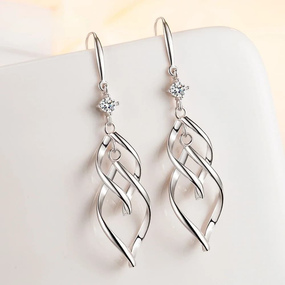 925 Sterling Silver New Women's Fashion Jewelry High Quality Crystal Zircon Hollow Exaggerated Long Tassel Hook Earrings