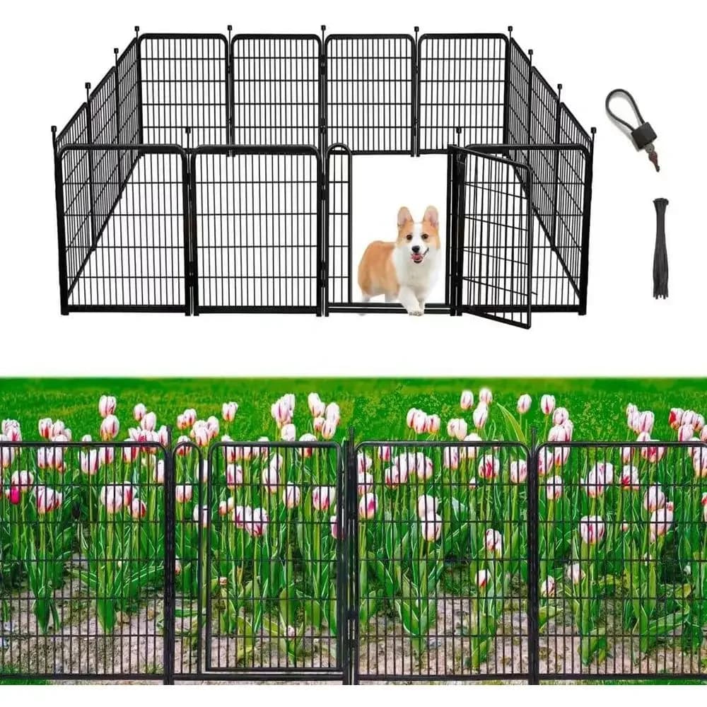 Recinzione Rialzata per Cani con 10 Pannelli, Lunga 6,75 m, Cancello da 53 cm, Barriera per Animali, Pannelli Metallici, Recinzioni per Letti Bassi - Offerta a Tempo Limitato