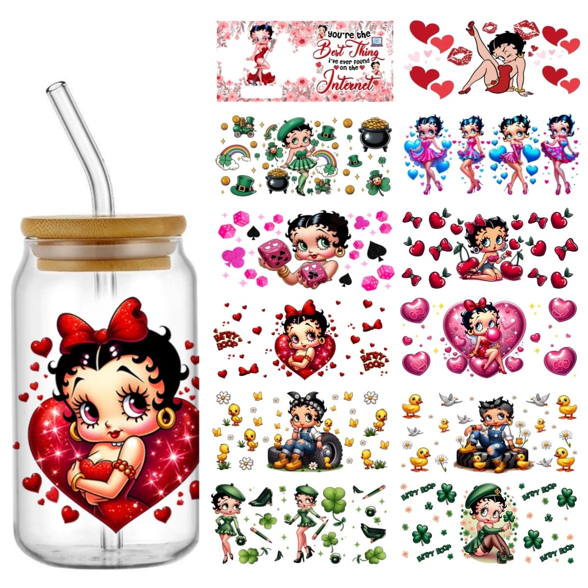 Adesivi decorativi per tazze da 16oz con stampa UV DTF, design ragazza moderna e carina, per decorare tazze, lattine di birra, bottiglie, personalizzabili, fai da te.