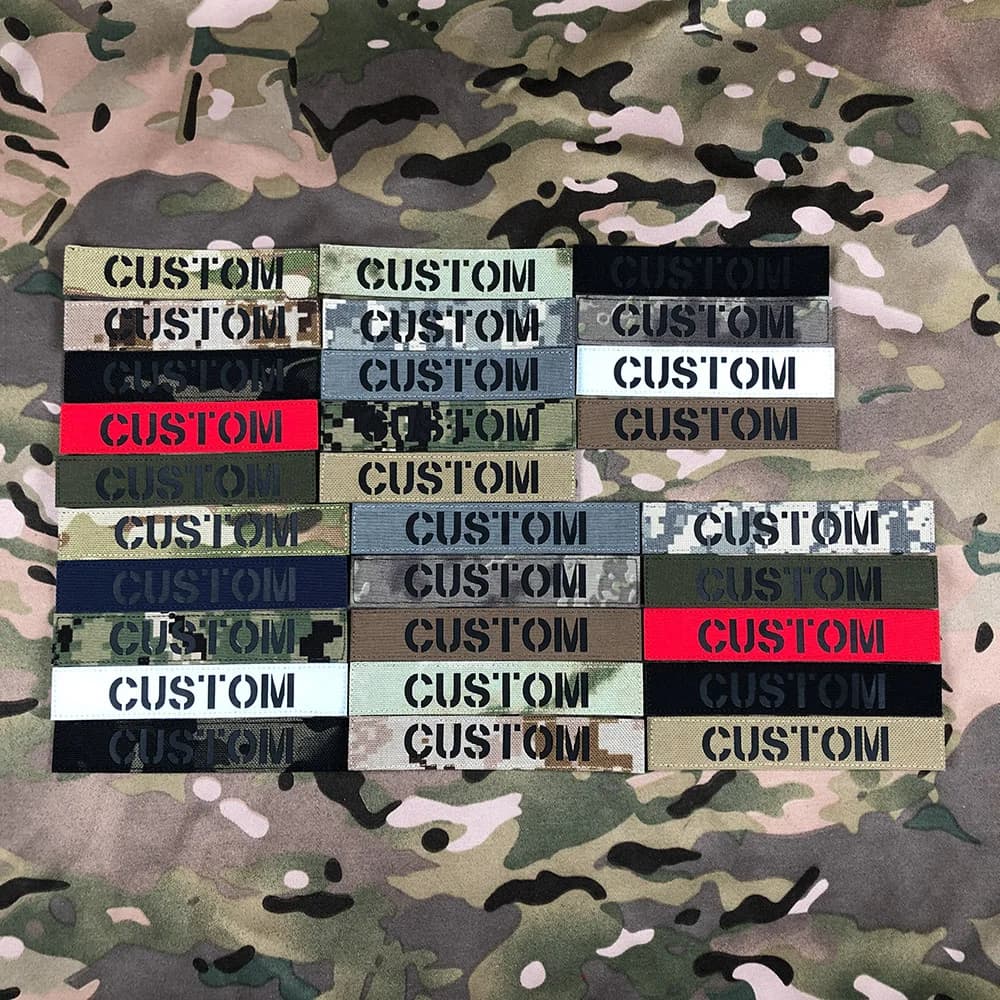 Nastro con nome patch riflettente a infrarossi IR IFF con taglio laser personalizzato Lettere nere Twoline