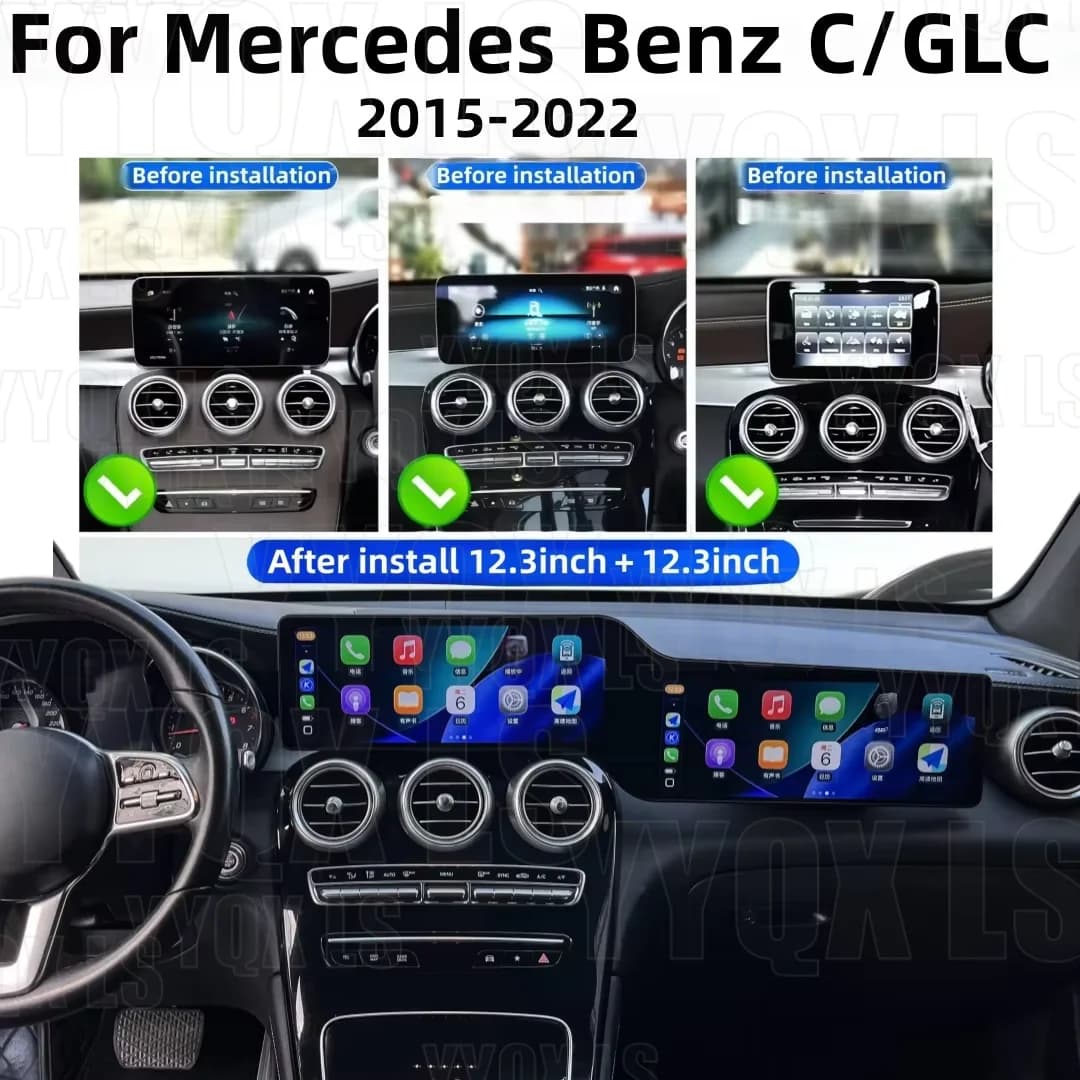 Double Screen For Mercedes-Benz C GLC Class W205 X253 2015~2022 Android 15 Auto GPS Navigation Audio Car Stereo player Head Unit