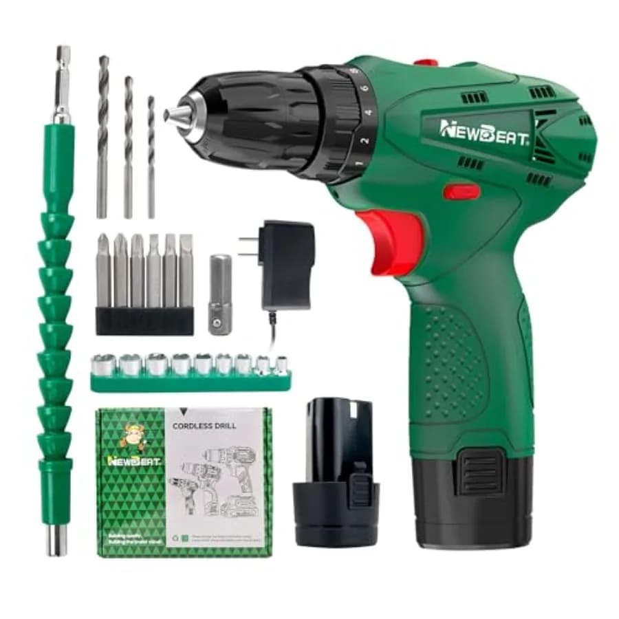 12V Wireless Electric Drill Set with 2 Batteries and Charger, 2 Variable Speeds, 18+1 Pair Settings, Home Tools and Fai-da- Projects ♪