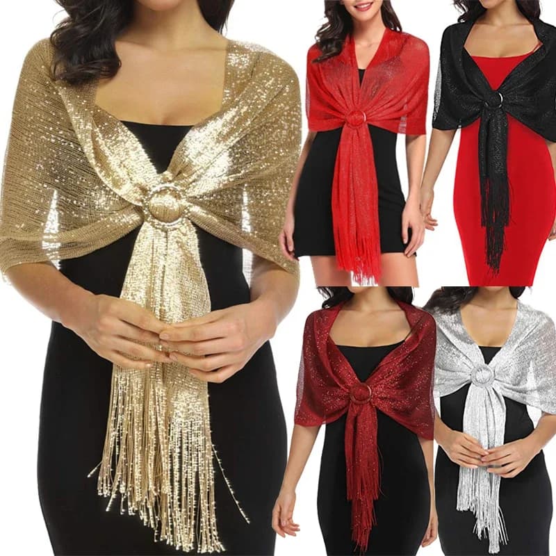 New Womens Solid Color Fringe Long Scarf Fashion Simple Metallic Yarn Sun Shawl Commute Versatile Wrap