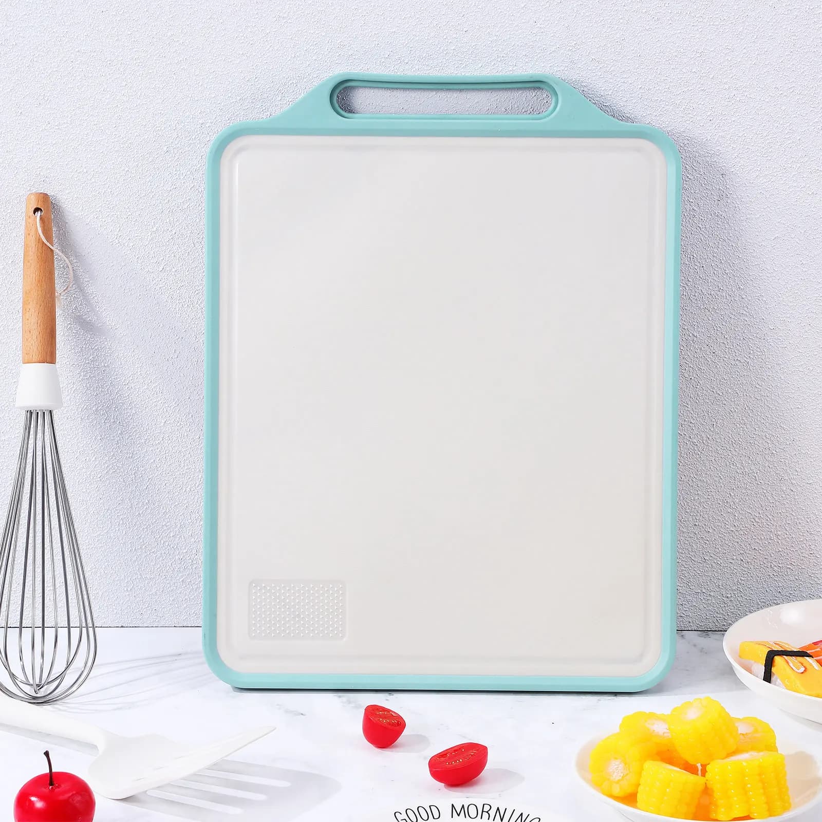 Tagliere Bifacciale Grande in Acciaio Inossidabile e Plastica Antiscivolo, da Appendere, per Cucina Domestica